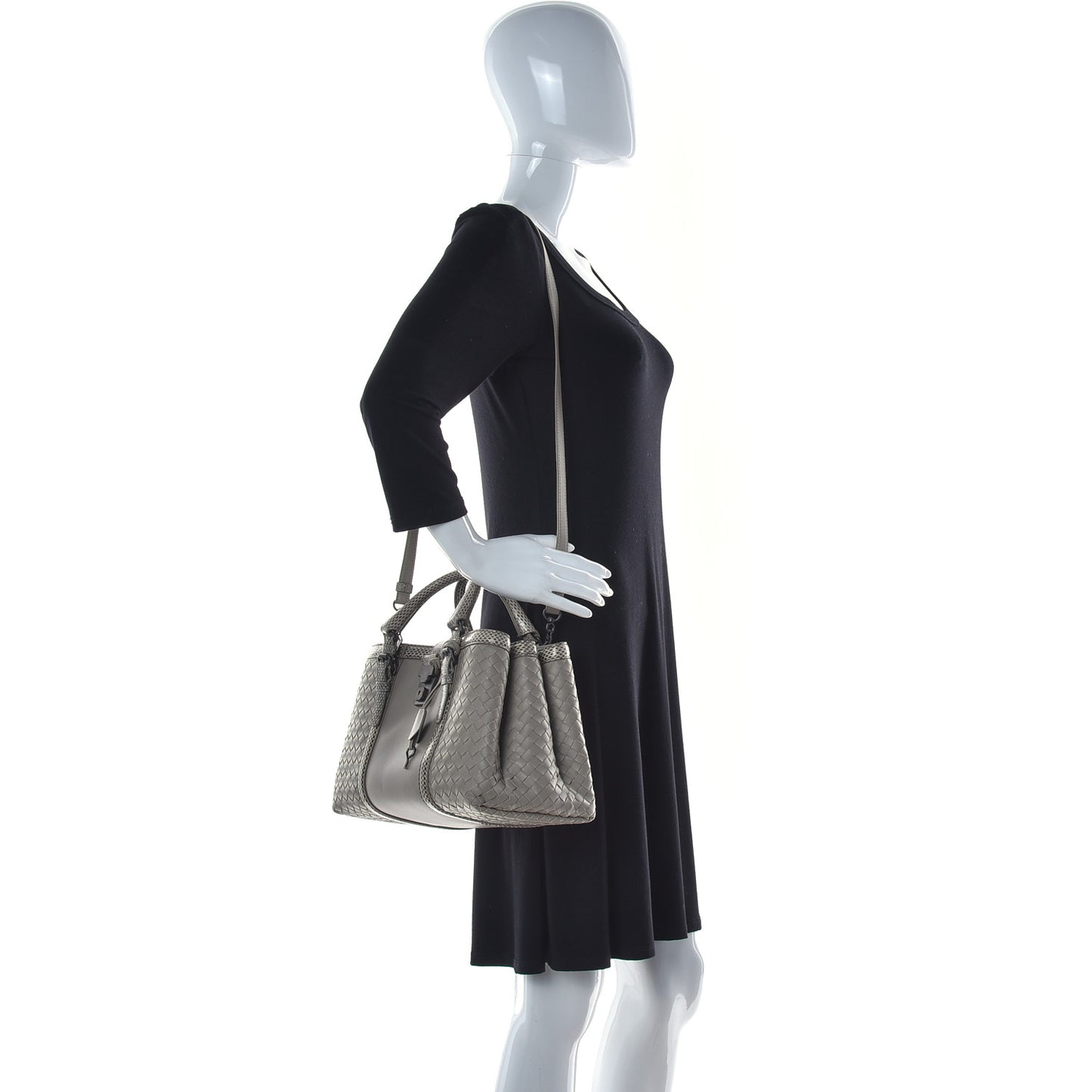 Nappa Intrecciato Snakeskin Small Flow Wave Tote Mink
