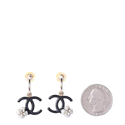 Chanel Enamel CC Camellia Drop Earrings Black 2 of 3
