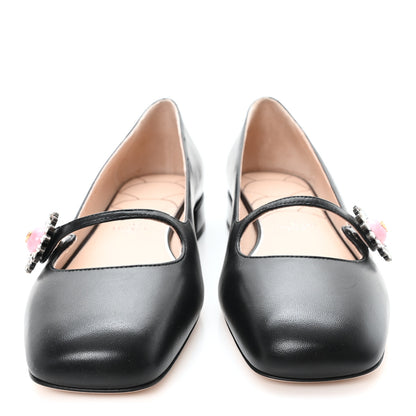 Valentino Garavani Kidskin Jewel Button Mary Jane Flats  38.5 Black Pink 3 of 10