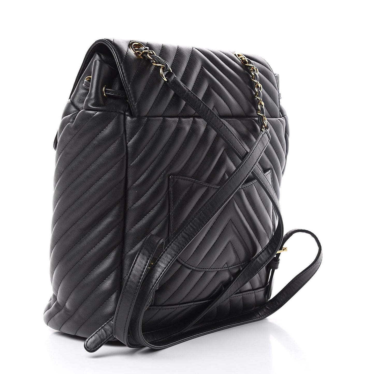 Calfskin Chevron Quilted Large Urban Spirit Backpack Black