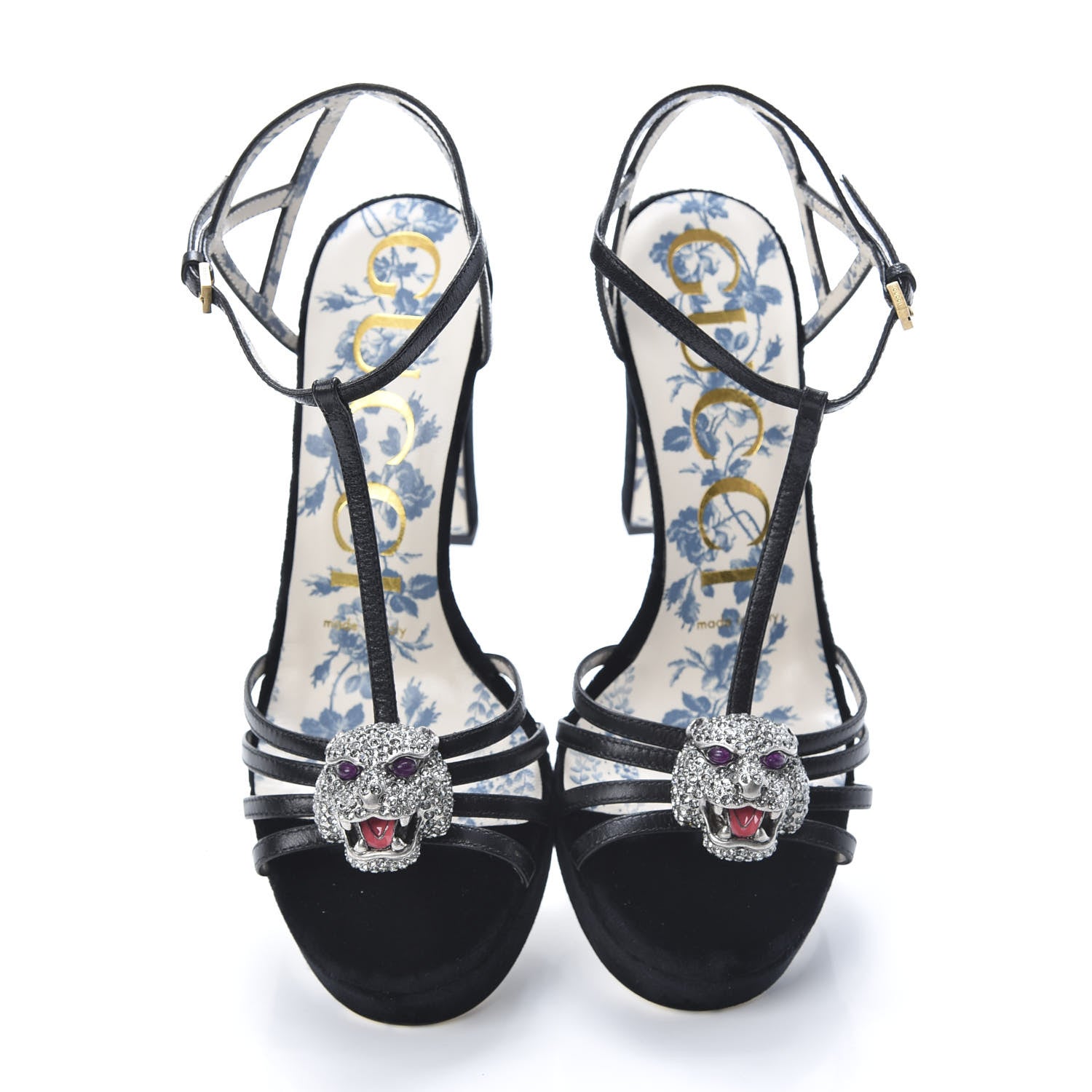 Gucci Velvet Malaga Kid Elias T-Strap Platform High Heel Sandals 35.5 Black 5 of 12