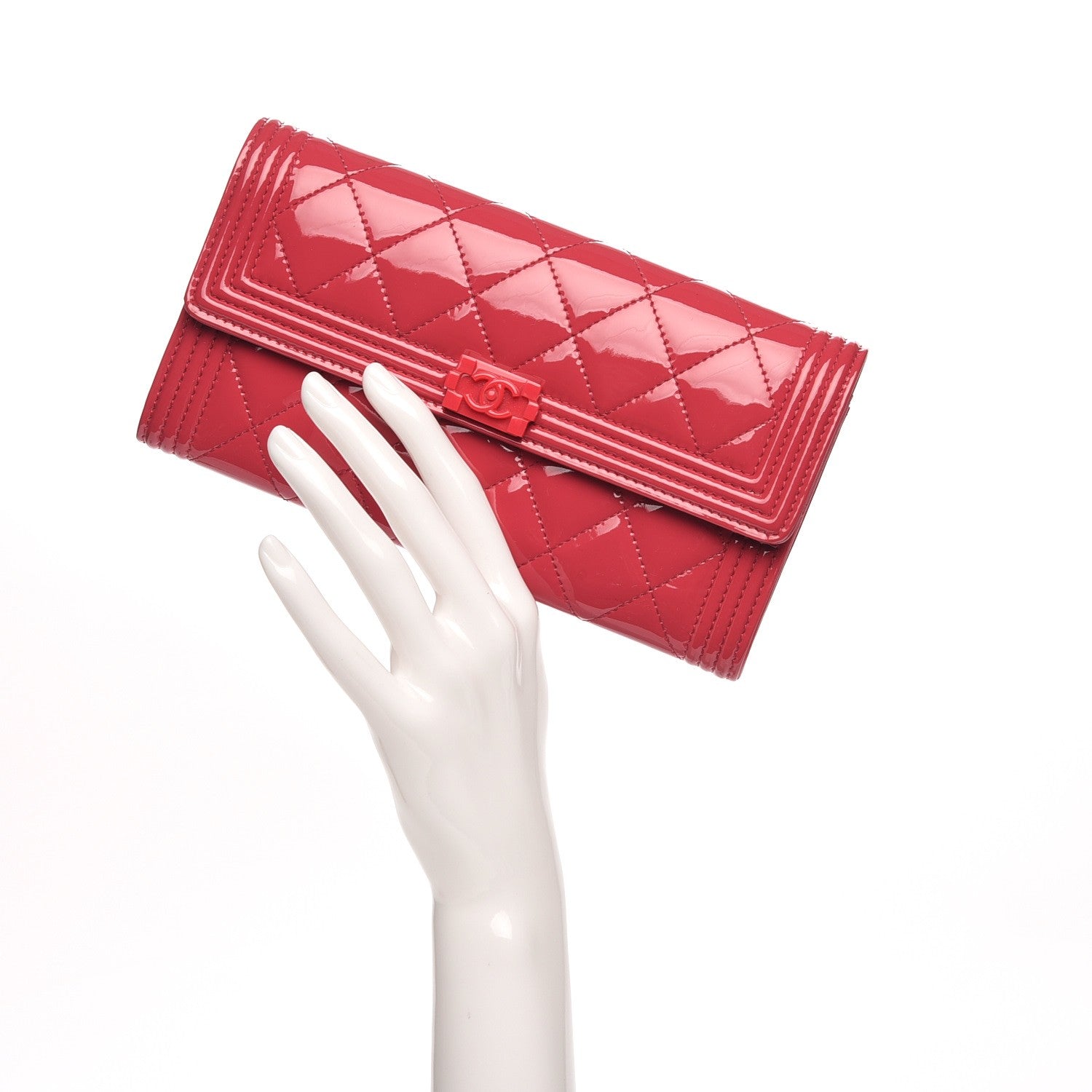 Chanel Patent Calfskin Quilted Boy Flap Wallet Pink 2 of 8