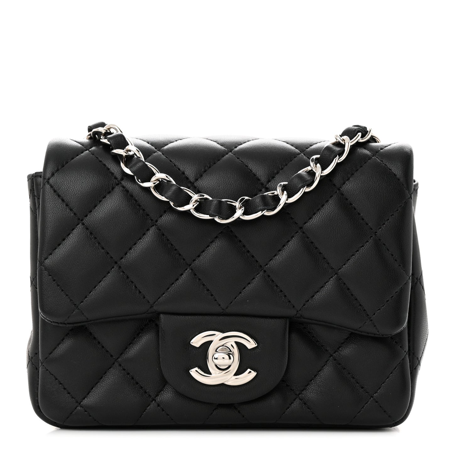 Lambskin Quilted Mini Square Flap Black
