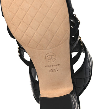 Chanel Distressed Patent Quilted Chain Mule Sandals 40.5 Black 6 of 8