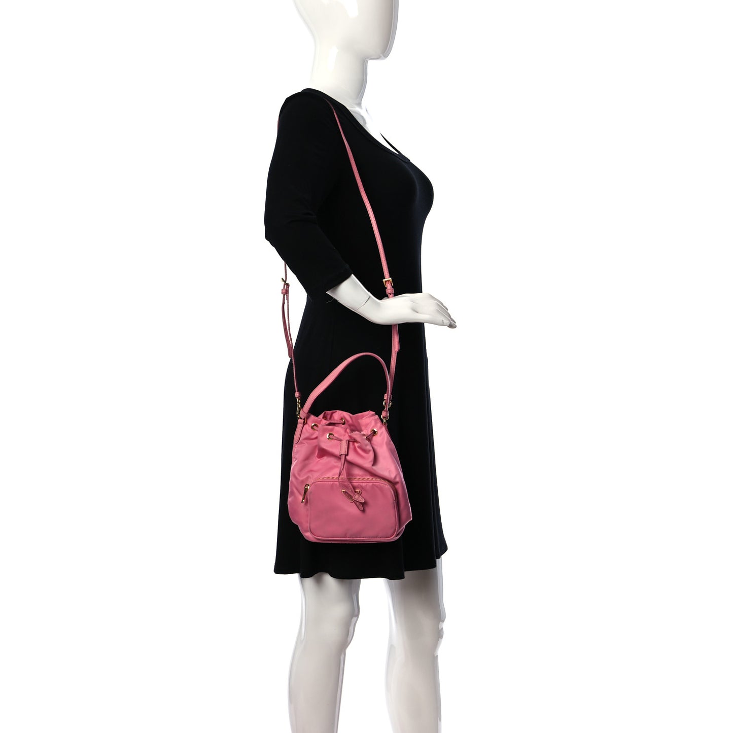 Re-Nylon Saffiano Duet Bucket Crossbody Bag Begonia