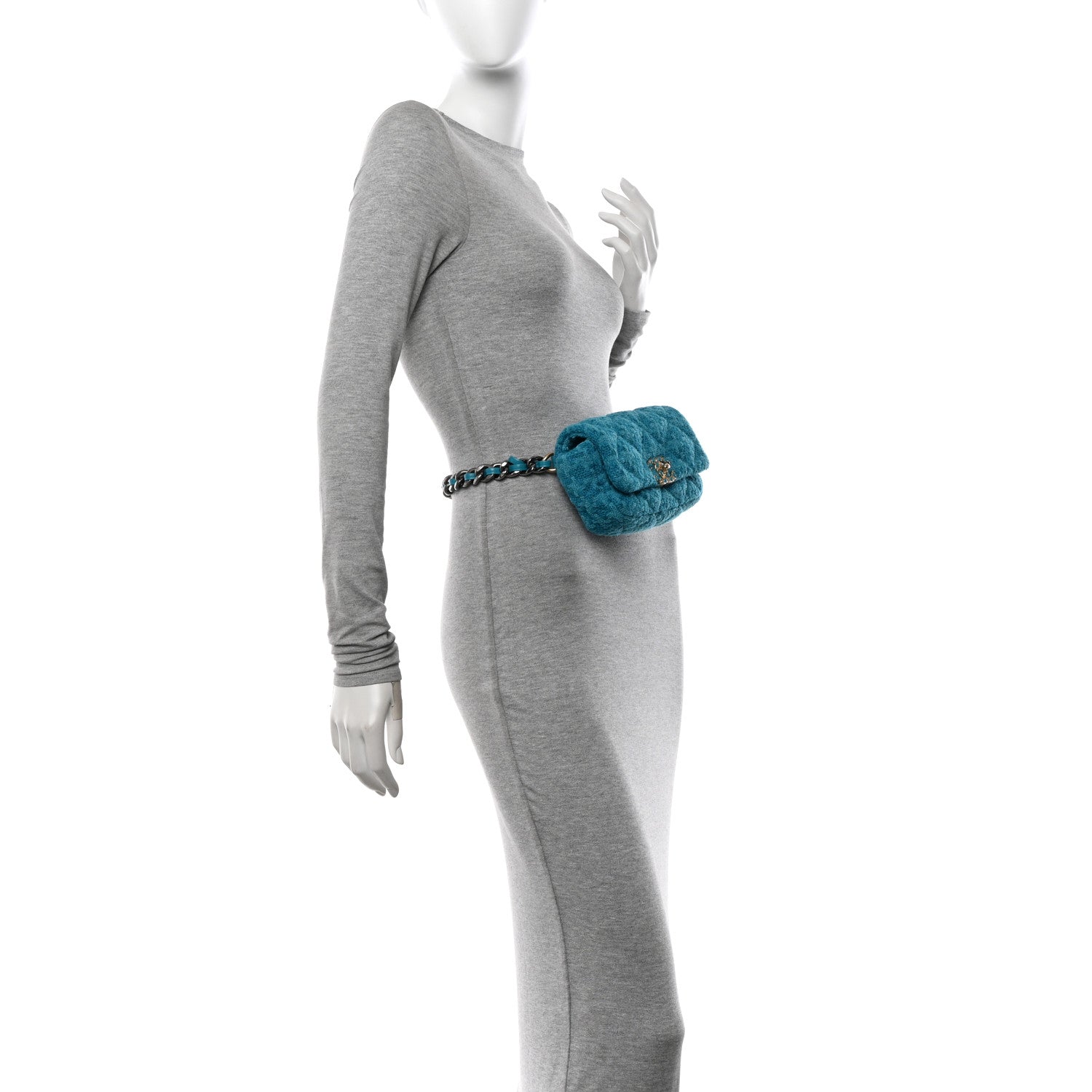 Chanel Tweed Quilted Chanel 19 Waist Bag Turquoise 2 of 10