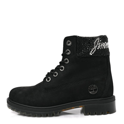 Jimmy Choo X TIMBERLAND Nubuck Swarovski Crystal Womens Ankle Boots 9 Black 1 of 8