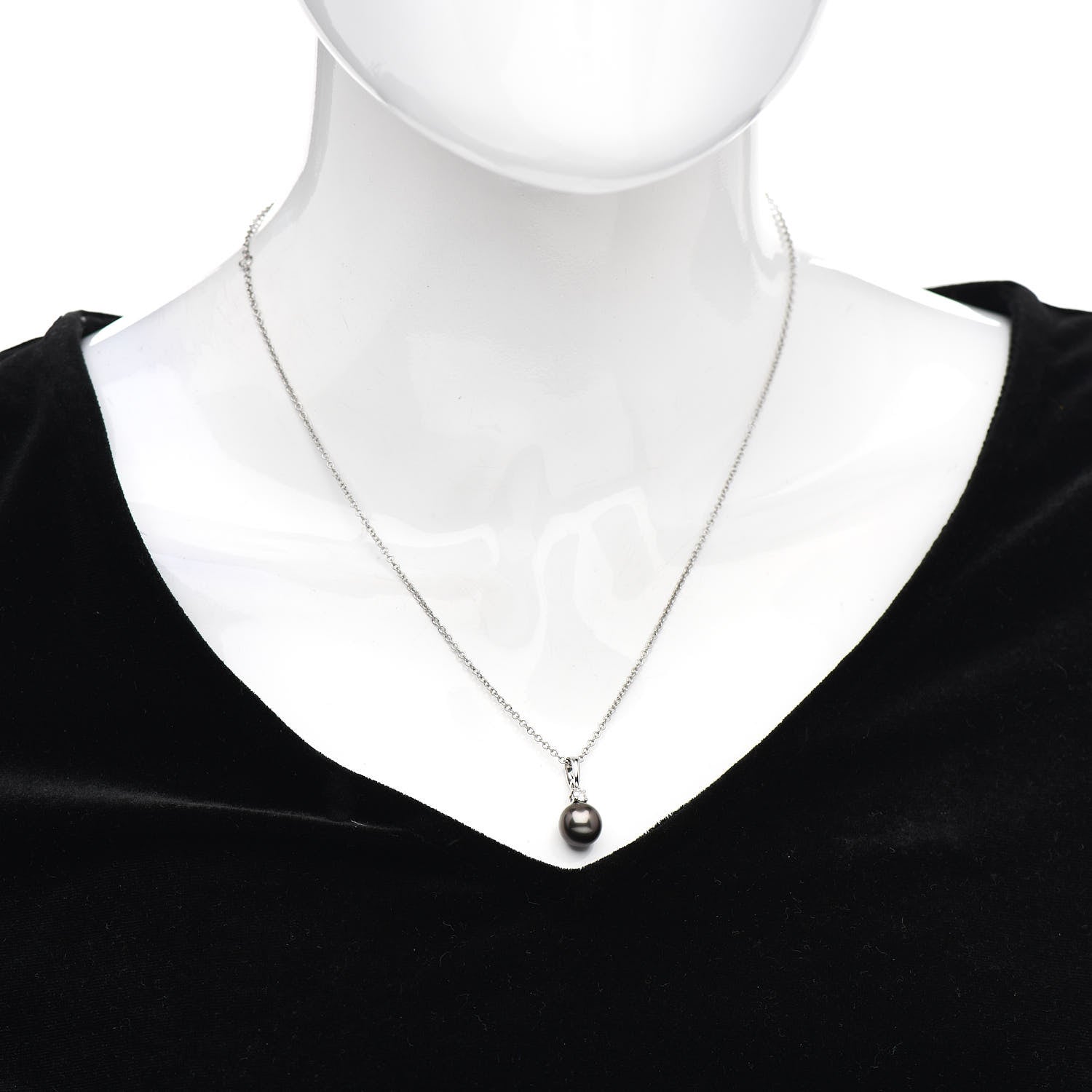 Mikimoto 18K White Gold Diamond Black South Sea Pearl 9mm Pendant Necklace 2 of 4