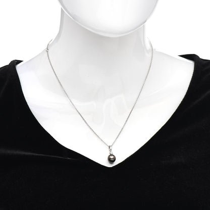 Mikimoto 18K White Gold Diamond Black South Sea Pearl 9mm Pendant Necklace 2 of 4