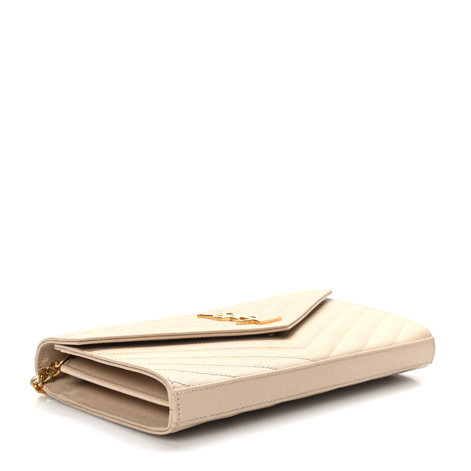 Saint Laurent Grain De Poudre Matelasse Chevron Monogram Chain Wallet Dark Beige 4 of 9