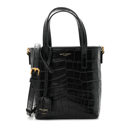 Saint Laurent Calfskin Crocodile Embossed Paris Mini Toy Shopper Tote Black 1 of 10