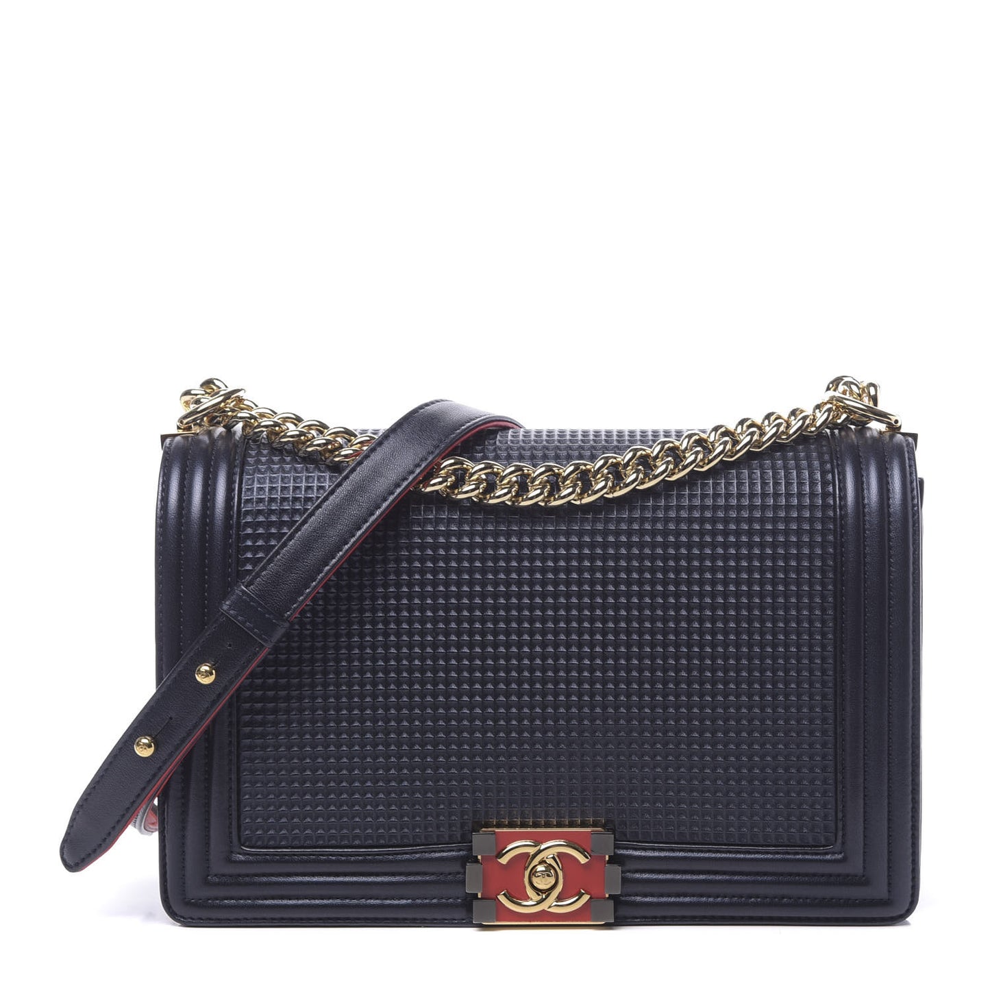 Lambskin Embossed New Medium Boy Cube Flap Navy