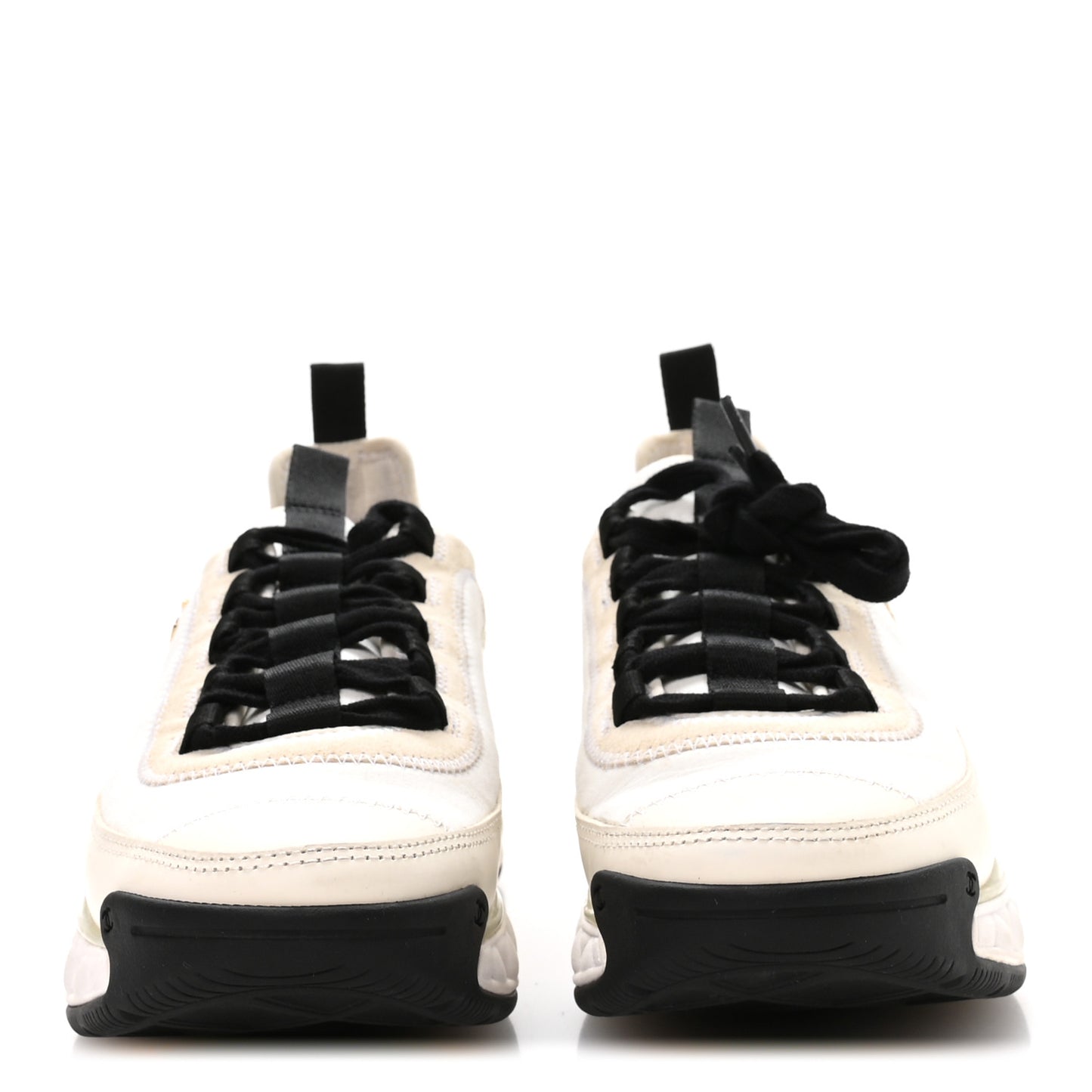 Velvet Calfskin Mixed Fibers CC Sneakers 37 Ivory Black