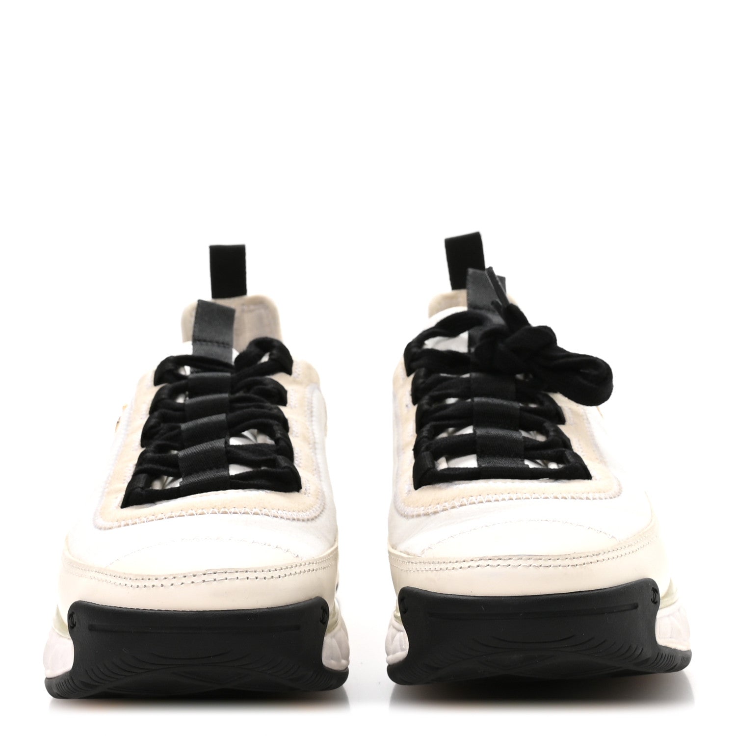 Chanel Velvet Calfskin Mixed Fibers CC Sneakers 37 Ivory Black 3 of 7