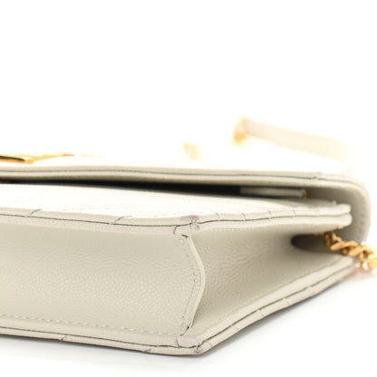 Saint Laurent Grain De Poudre Matelasse Chevron Monogram Envelope Chain Wallet Crema Soft 9 of 11