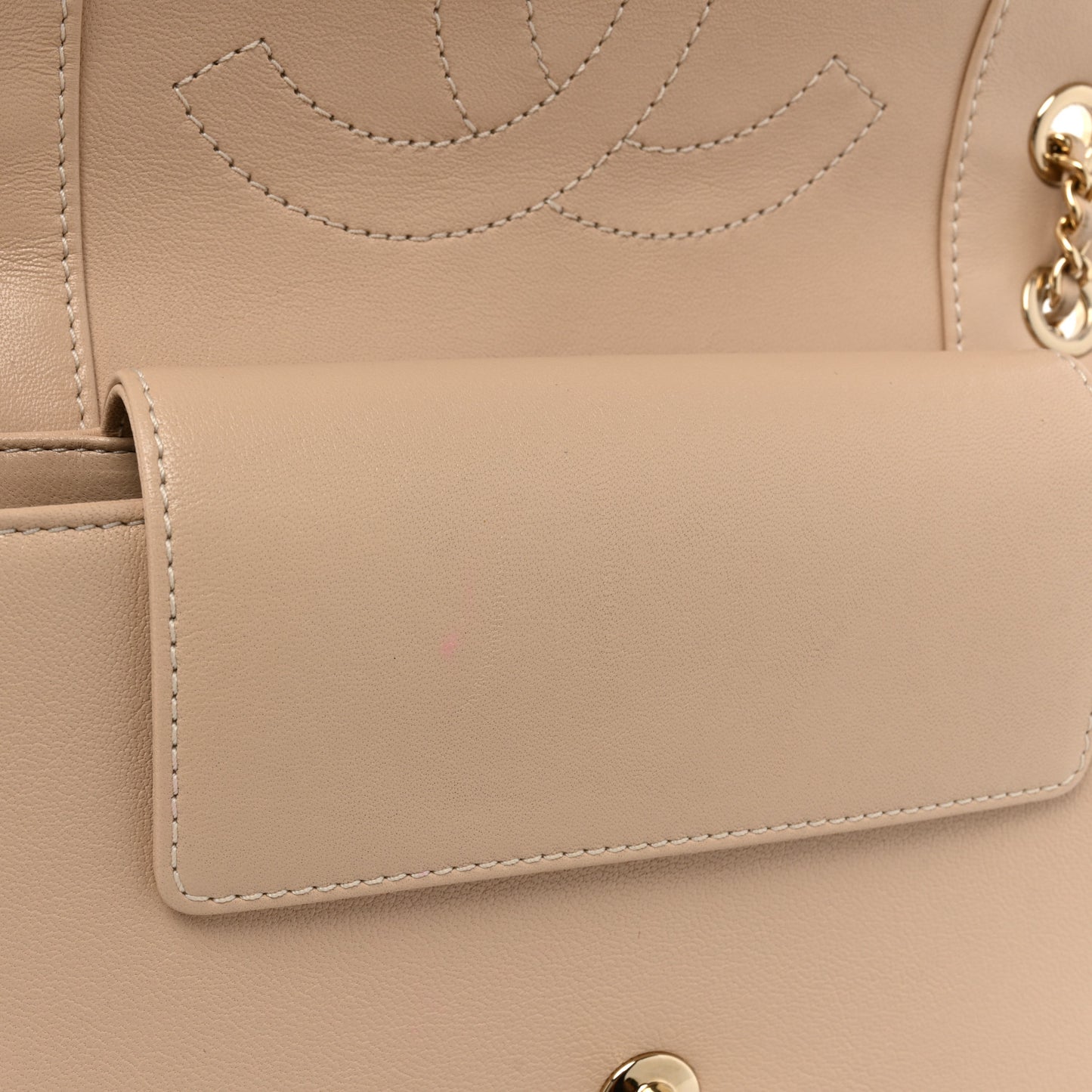 Sheepskin Quilted Small Vintage Mademoiselle Flap Beige Black