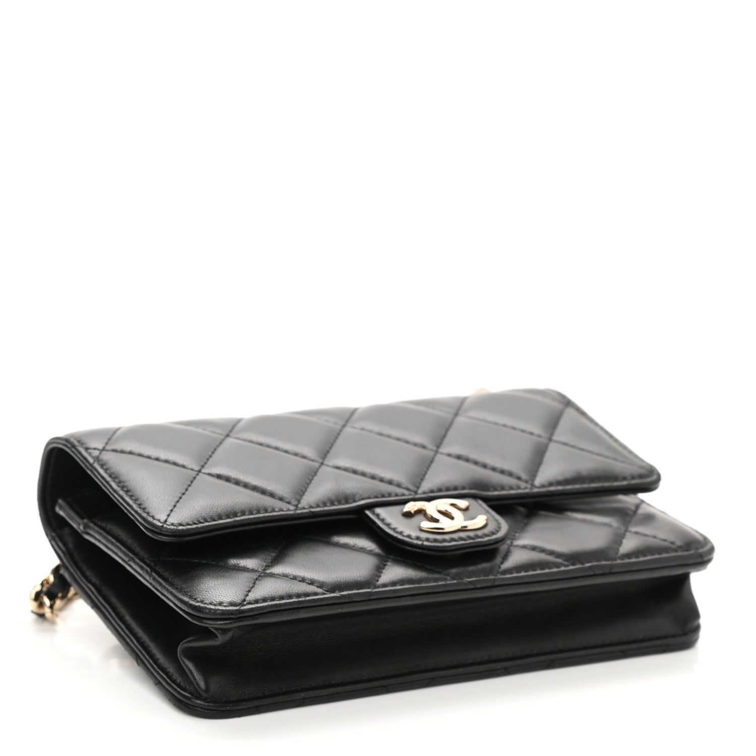 Chanel Lambskin Resin Bi-Color Quilted Wallet On Chain WOC Black 3 of 11