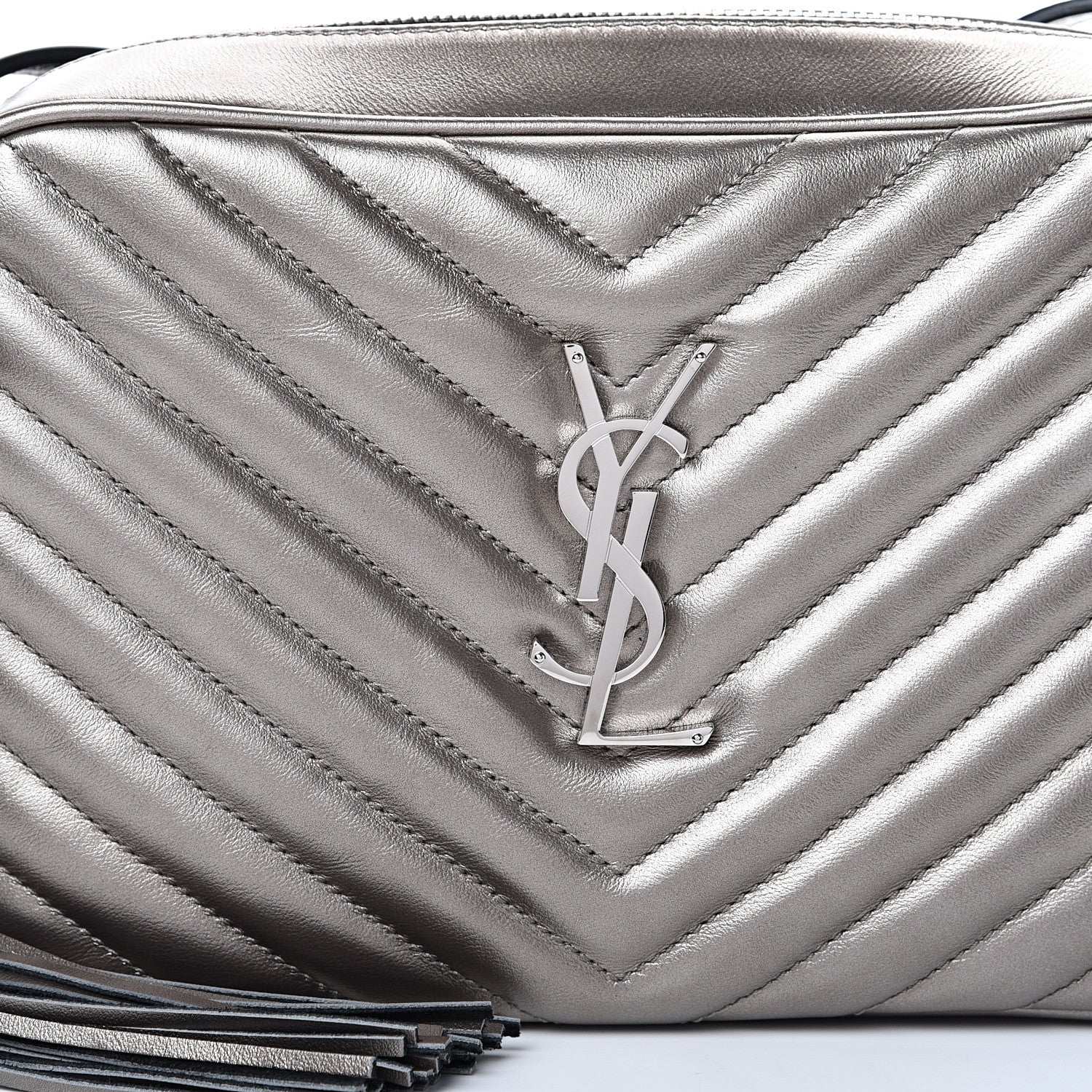 Saint Laurent Metallic Calfskin Matelasse Monogram Lou Camera Bag Silver 7 of 10