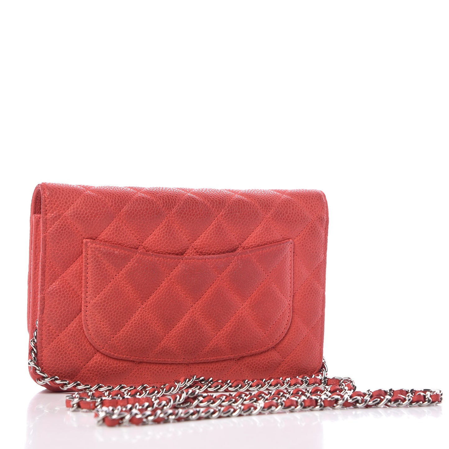 Iridescent Caviar Quilted Wallet on Chain WOC Pink