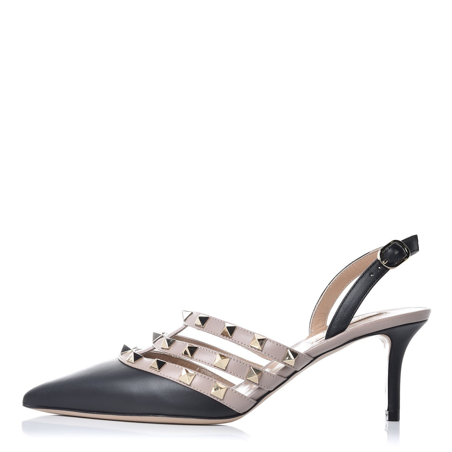 Valentino Garavani Nappa Rockstud Cage Slingback Pumps 37.5 Black Poudre 1 of 7