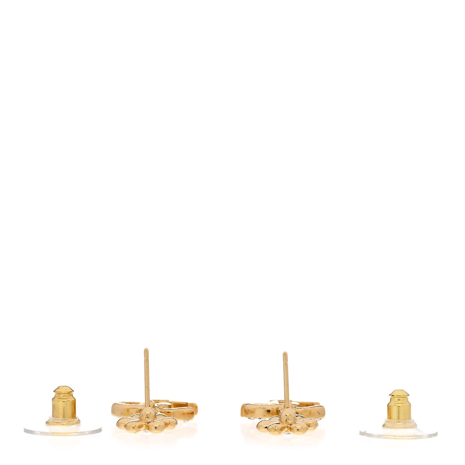 Chanel Metal Crystal CC Daisy Drop Earrings Gold 3 of 4