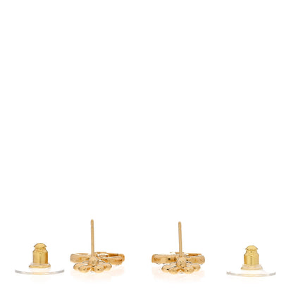 Chanel Metal Crystal CC Daisy Drop Earrings Gold 3 of 4