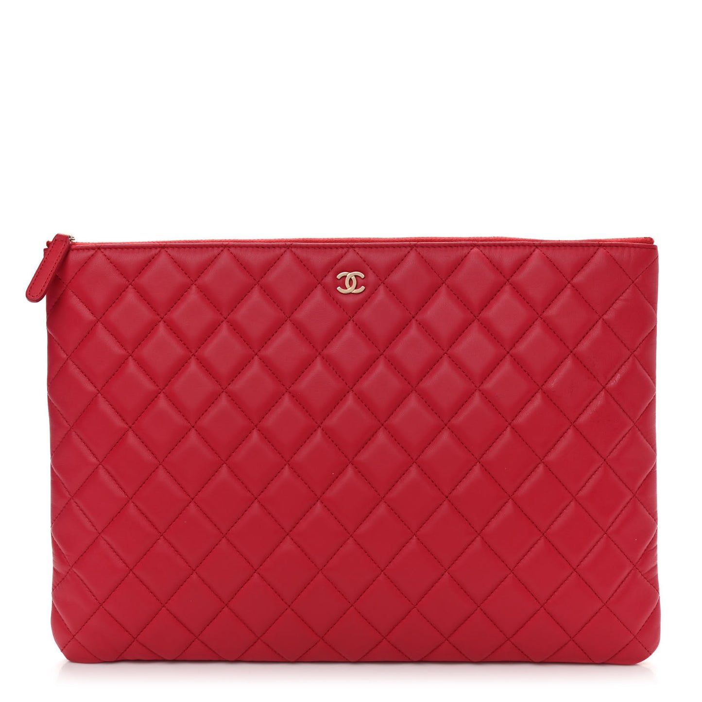 Lambskin Quilted Large Cosmetic Case Red