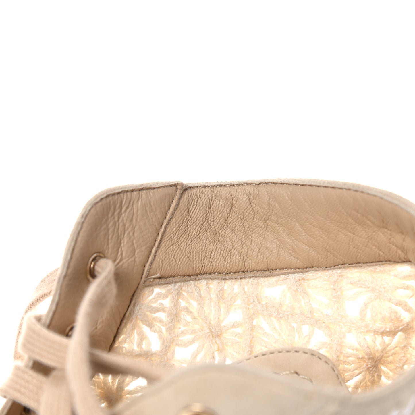 Crochet Calfskin Lace Up Boots 38 Beige