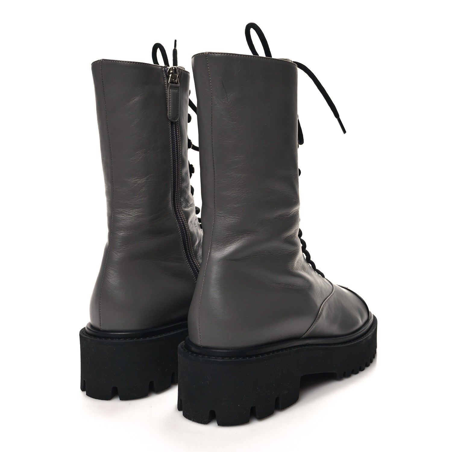 Chanel Crumpled Calfskin Patent Cap Toe Lace Up Combat Boots 40 Dark Grey Black 4 of 9