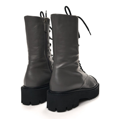 Chanel Crumpled Calfskin Patent Cap Toe Lace Up Combat Boots 40 Dark Grey Black 4 of 9