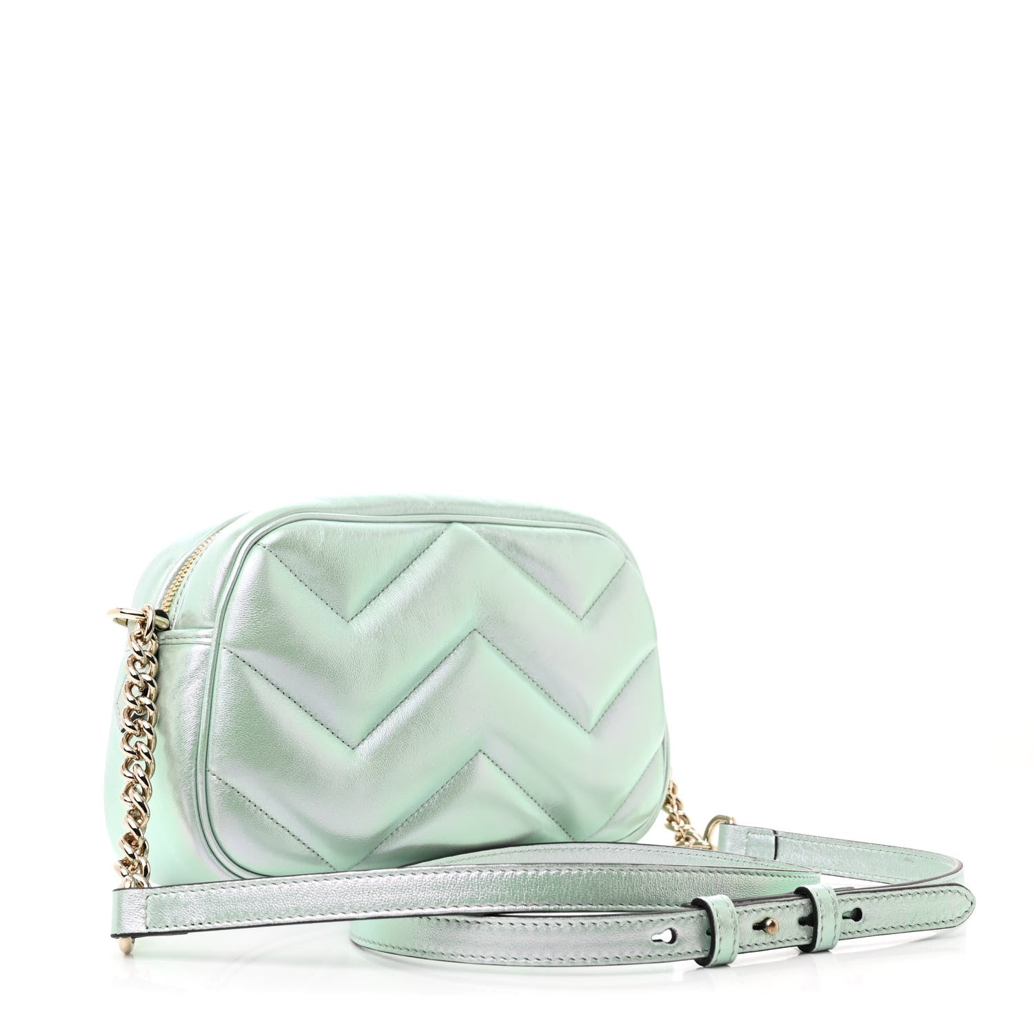 Gucci Iridescent Nappa Chevron Matelasse Small GG Marmont Chain Shoulder Bag Iridescent Salvy Green 3 of 10