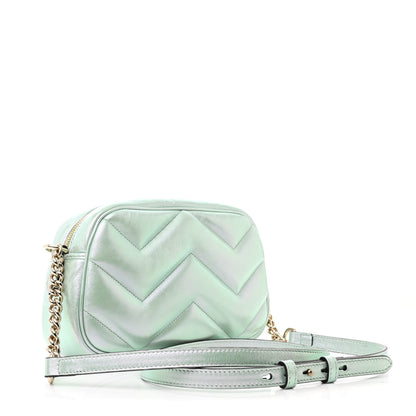 Gucci Iridescent Nappa Chevron Matelasse Small GG Marmont Chain Shoulder Bag Iridescent Salvy Green 3 of 10