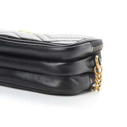 Gucci Calfskin Matelasse Mini GG Marmont Chain Crossbody Bag Black 12 of 13