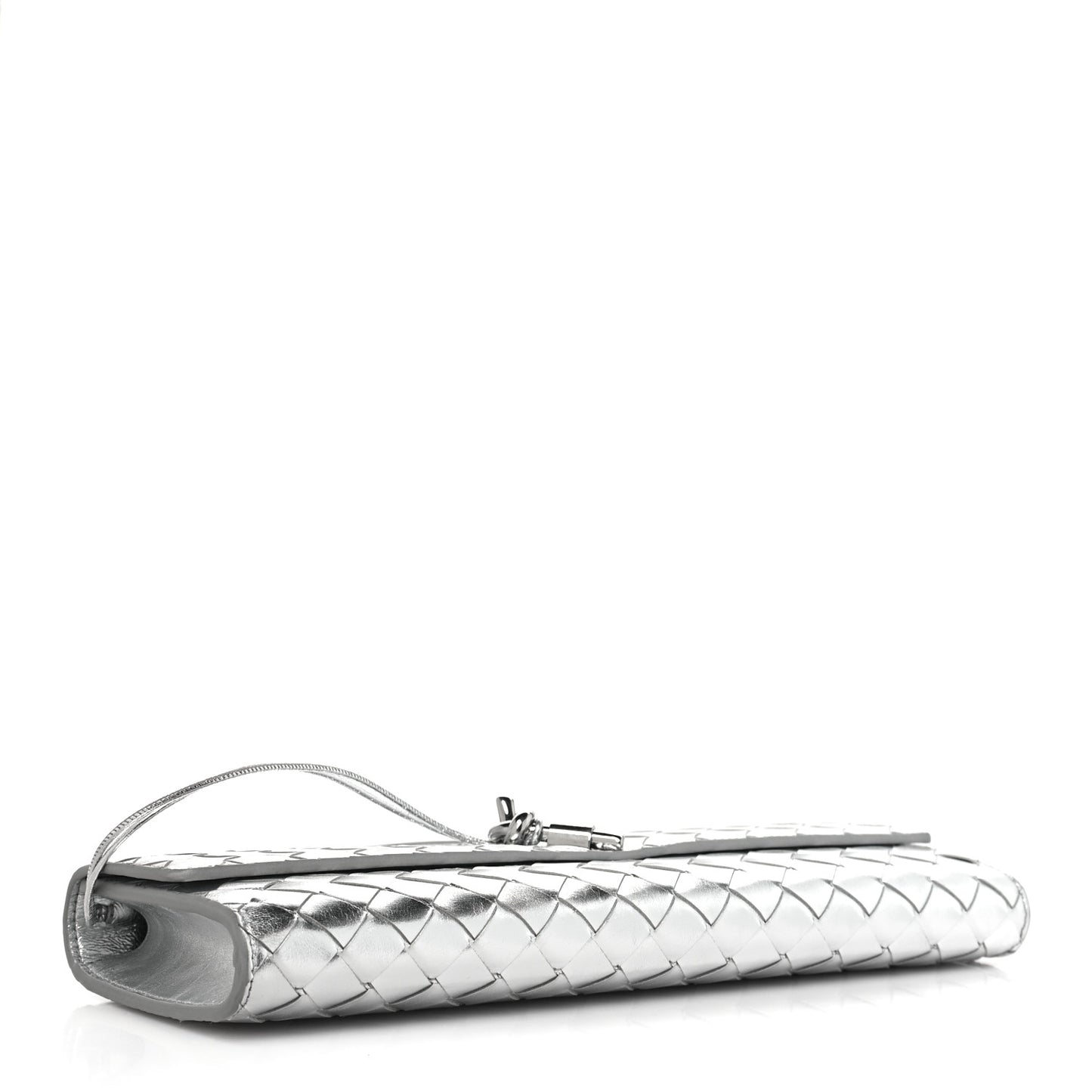 Metallic Nappa Intrecciato Long Andiamo Top Handle Silver
