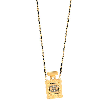 Chanel Crystal Pearl Perfume Bottle CC Necklace Gold 1 of 5