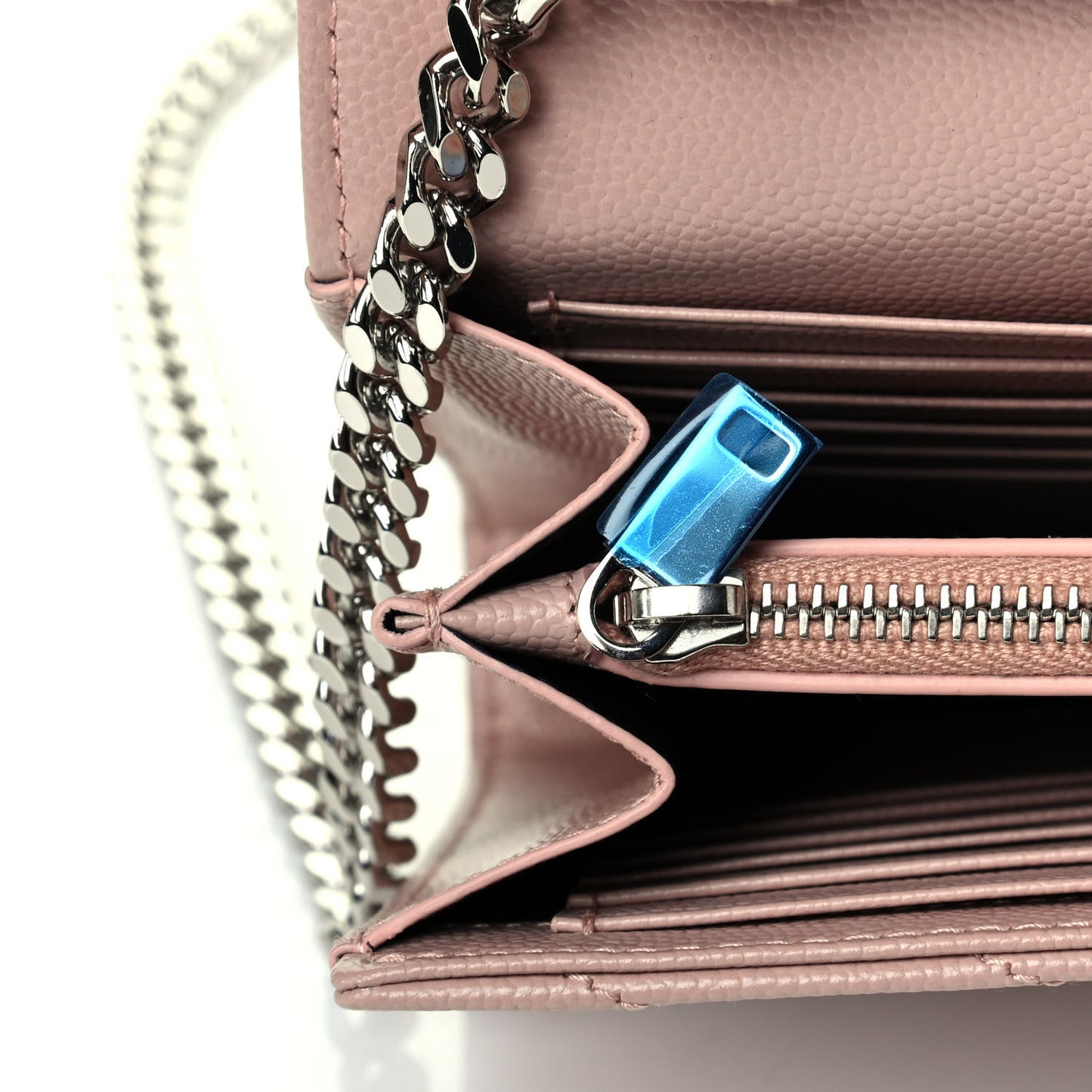 Grain De Poudre Matelasse Chevron Monogram Chain Wallet Pale Pink
