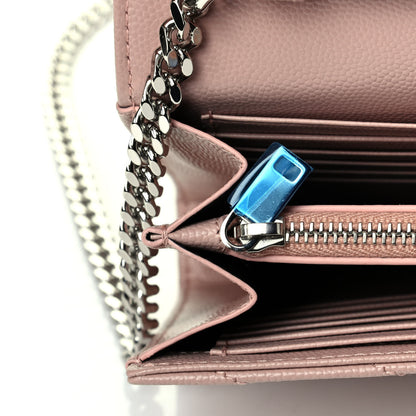Saint Laurent Grain De Poudre Matelasse Chevron Monogram Chain Wallet Pale Pink 5 of 5