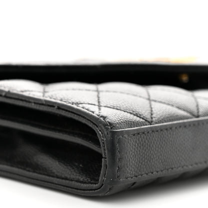 Saint Laurent Grain De Poudre Mixed Matelasse Triquilt Monogram Chain Wallet Black 8 of 16