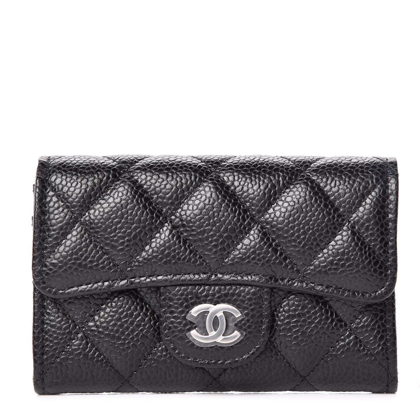 Caviar Quilted Flap Card Holder Wallet Black