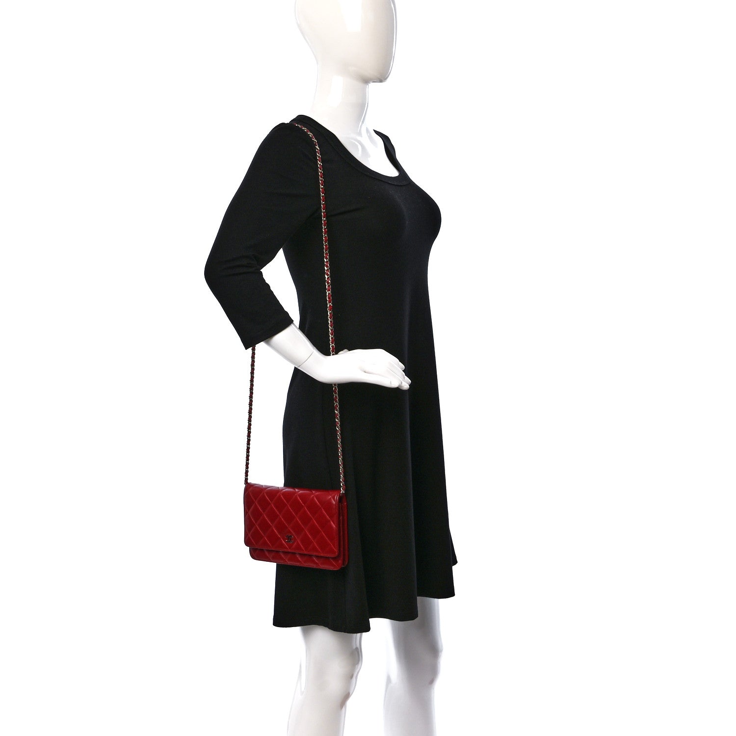 Chanel Lambskin Quilted Wallet On Chain WOC Red 2 of 9