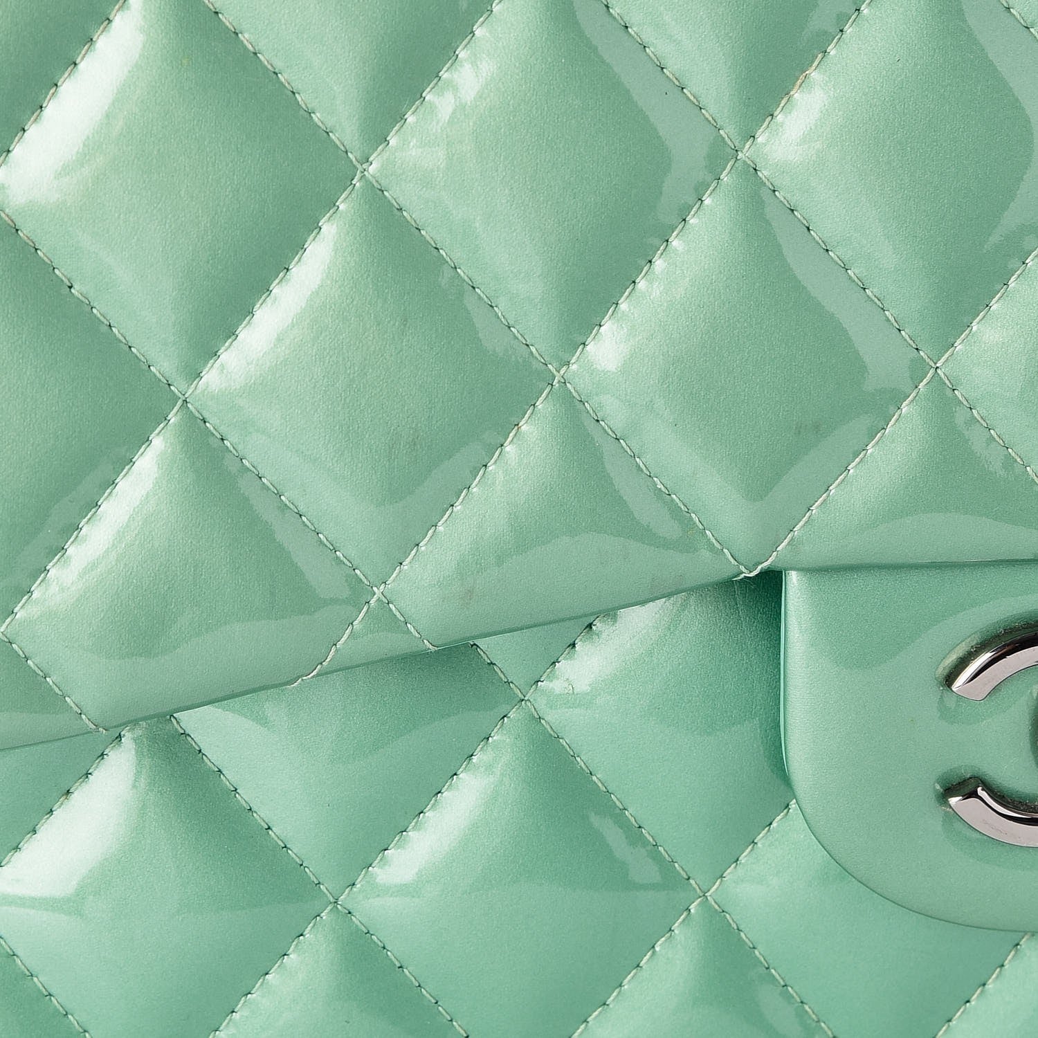 Chanel Patent Quilted Jumbo Double Flap Green 8 of 11
