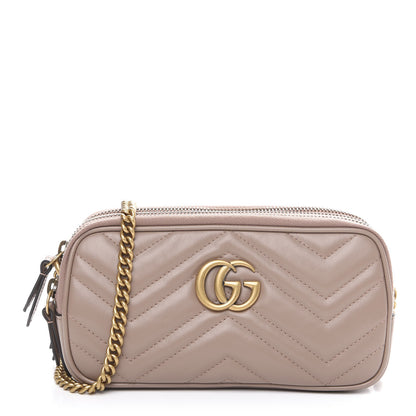 Gucci Calfskin Matelasse Mini GG Marmont Chain Crossbody Bag Porcelain Rose 1 of 11
