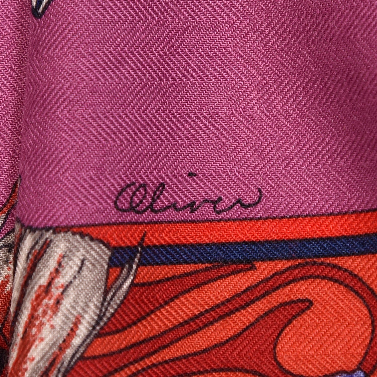 Hermes Cashmere Silk Kachinas Shawl 140 Rouge Bleu Parme 7 of 7