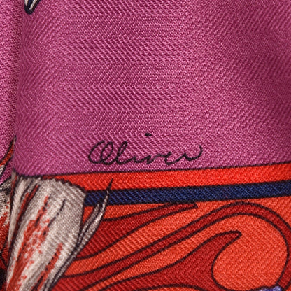 Hermes Cashmere Silk Kachinas Shawl 140 Rouge Bleu Parme 7 of 7