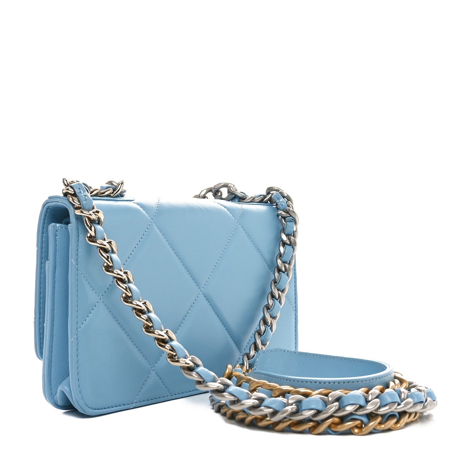 Chanel Lambskin Quilted Chanel 19 Wallet On Chain WOC Light Blue 2 of 11