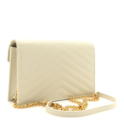 Saint Laurent Grain De Poudre Matelasse Chevron Monogram Envelope Chain Wallet Crema Soft 3 of 10