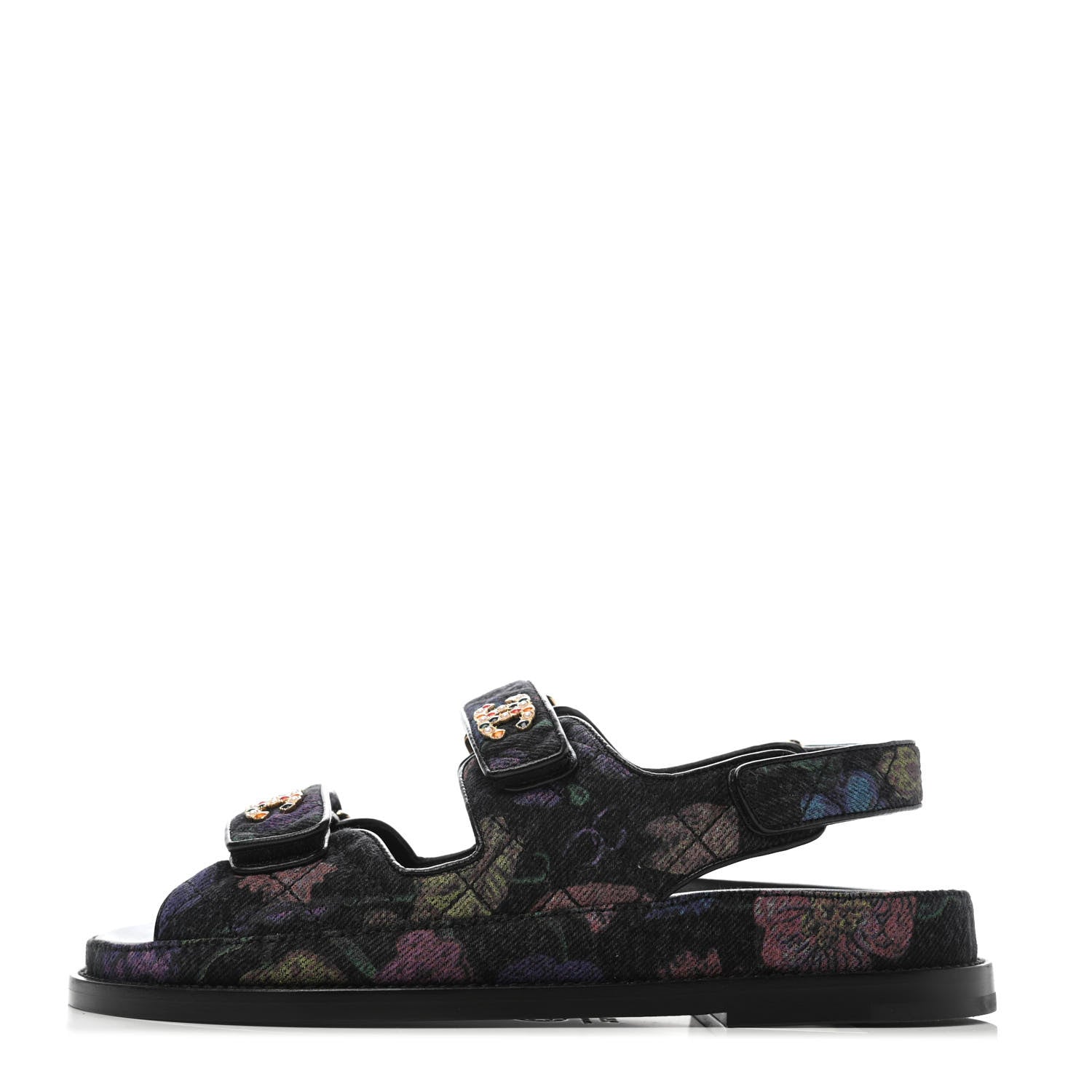 Chanel Denim Quilted Dad Sandals 36.5 Black Multicolor 1 of 4