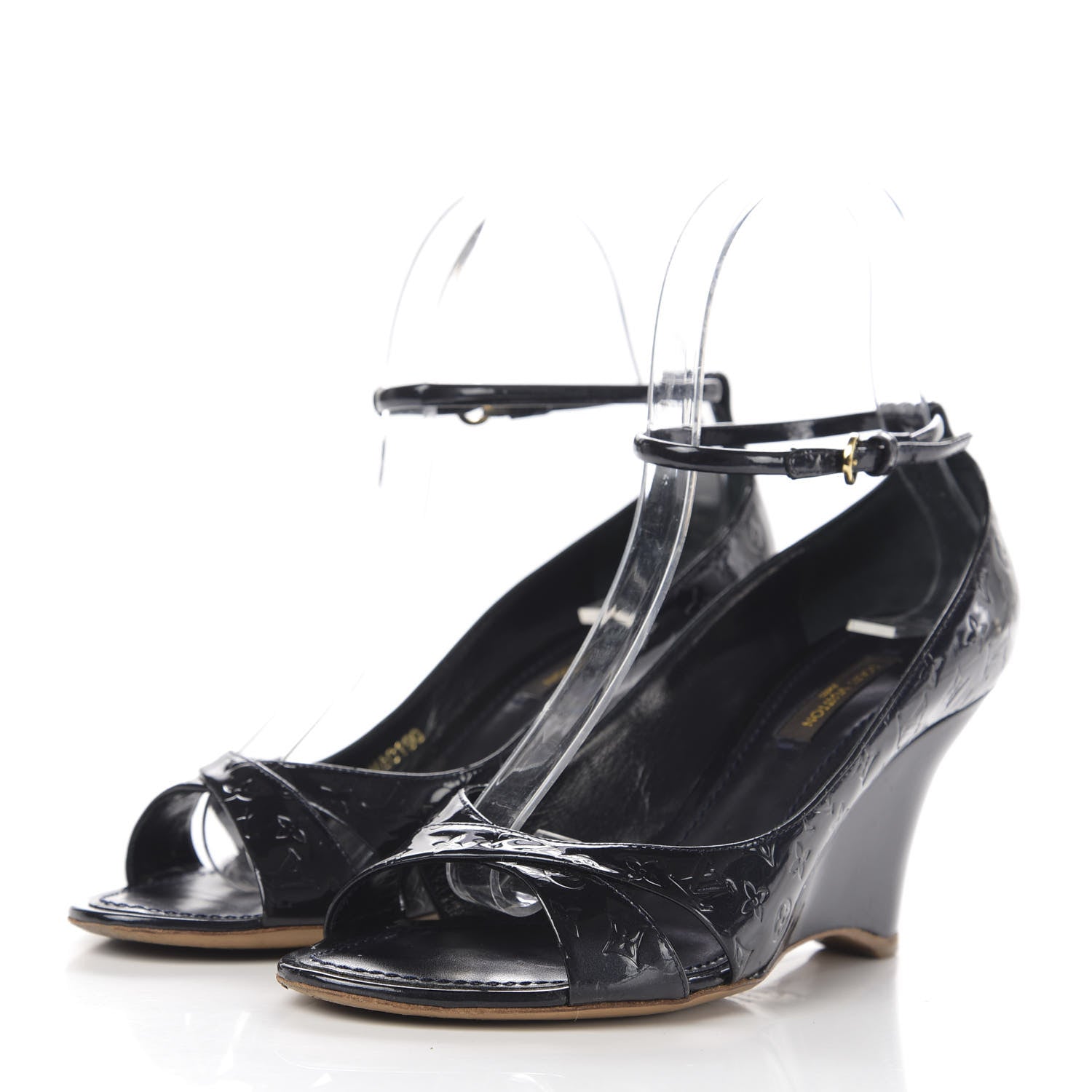 Louis Vuitton Vernis Ankle Strap Wedge Sandals 36.5 Black 3 of 9
