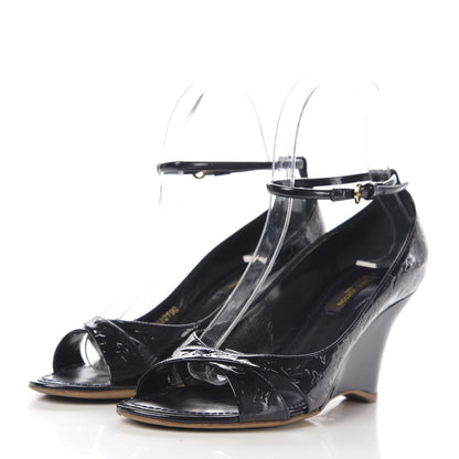 Louis Vuitton Vernis Ankle Strap Wedge Sandals 36.5 Black 3 of 9
