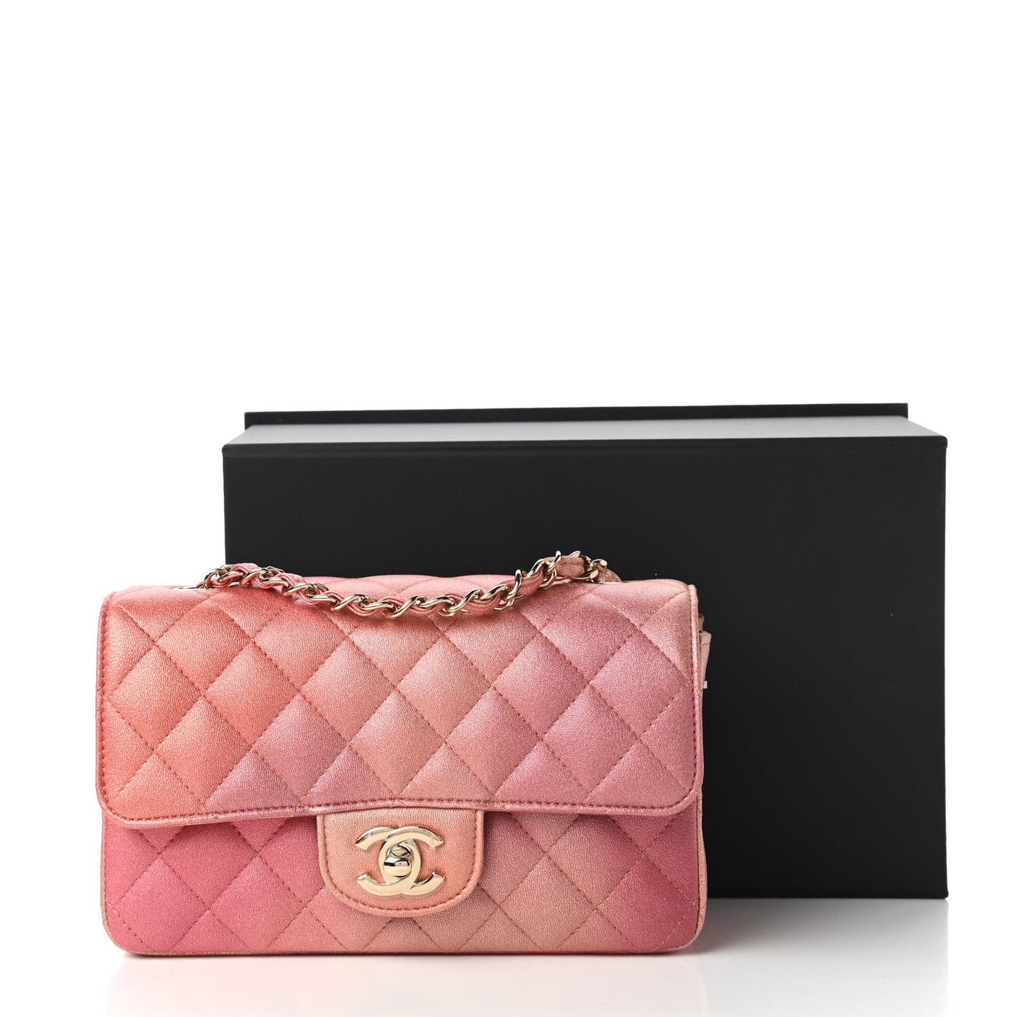 Metallic Lambskin Quilted Ombre Mini Rectangular Flap Pink